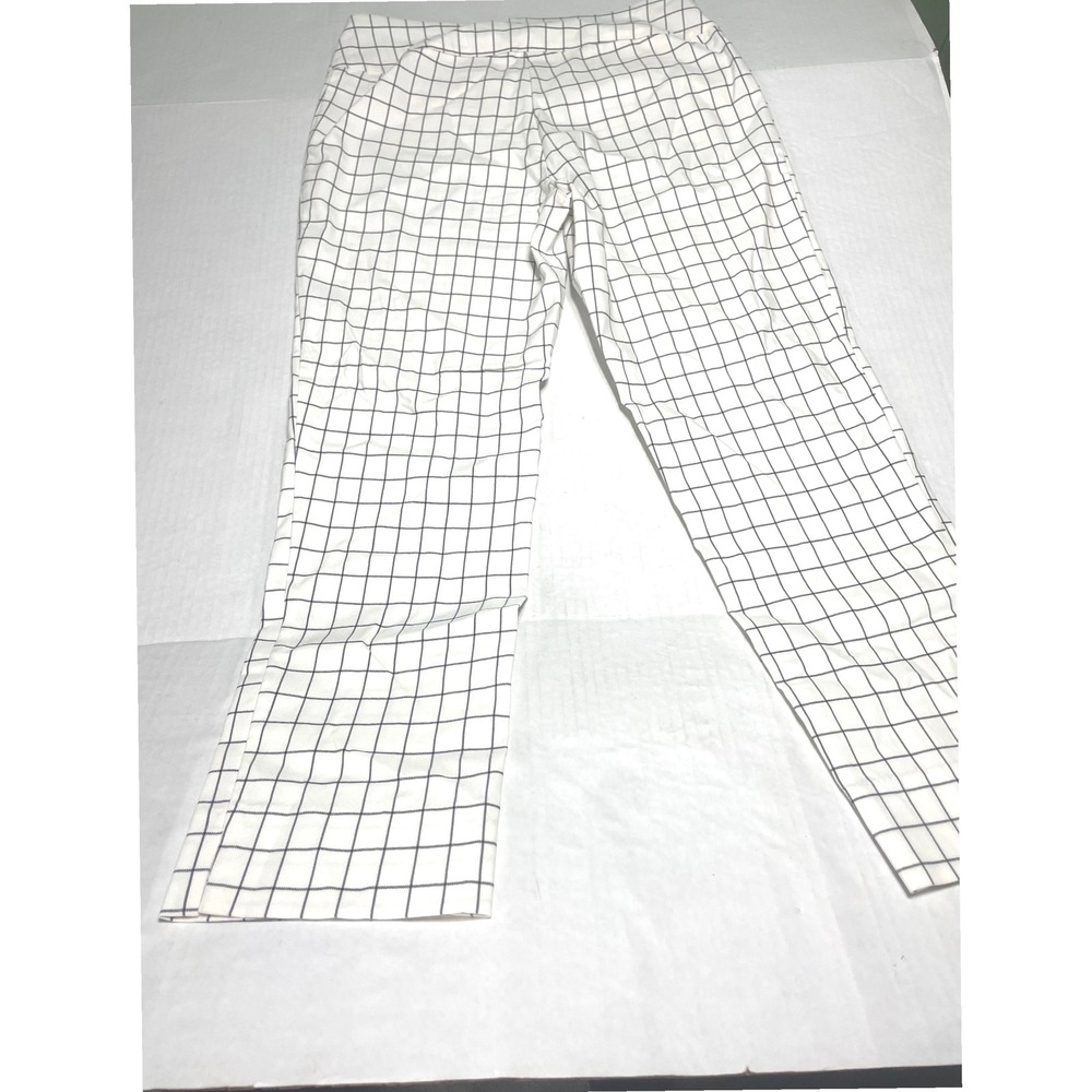 Zac & Rachel Womens White Black Windowpane Check Pull On Dress Pants Size 10